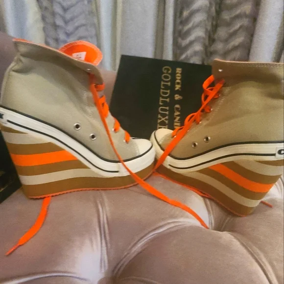 Rock & Candy gold deluxe platform sneakers size 8.5 - Picture 1 of 9